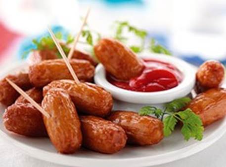 C15370 - Cooked Cocktail Sausages. On offer this month from MKG Foods - your foodservice partner in the Midlands.
