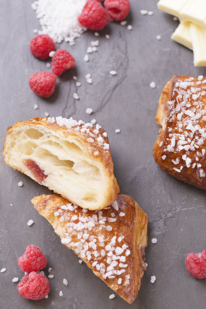 White Chocolate & Raspberry Filled Pastry. Available from MKG Foods - Your Foodservice Partner in the Midlands.