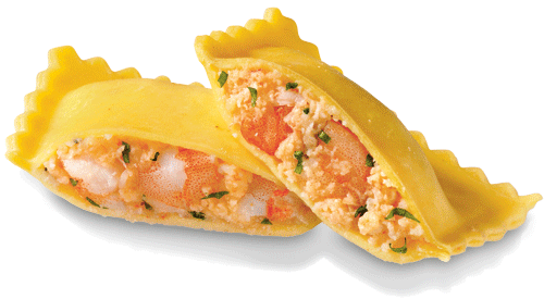 C16069 - Tortelli with crab lobster and prawn. Available from MKG Foods - your foodservice partner in the Midlands.