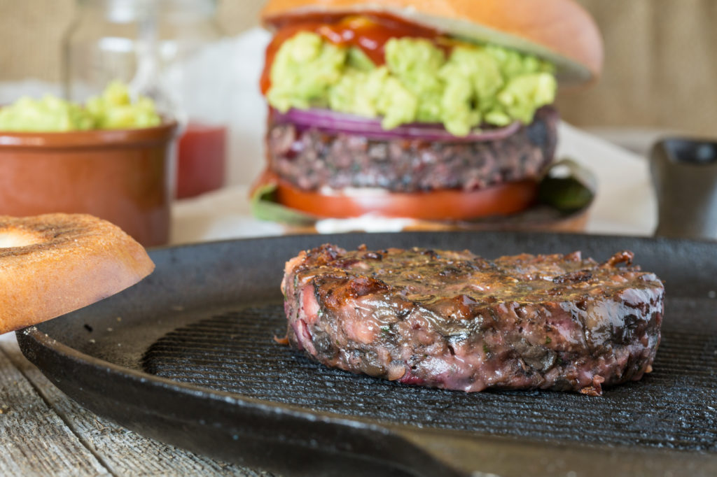 C14094 - Portobello Mushroom & Beetroot Burger. Available from MKG Foods, your foodservice partner in the Midlands.