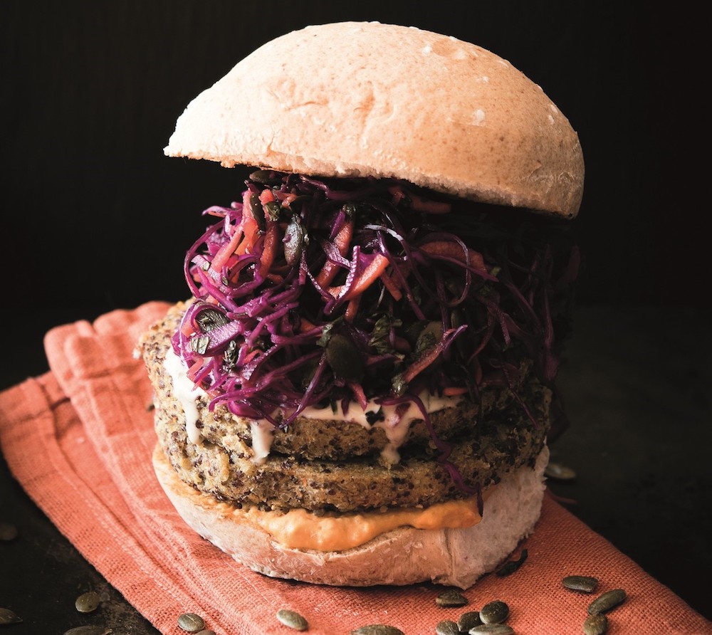 Quinoa Burger. Available from MKG Foods, your foodservice partner in the Midlands.