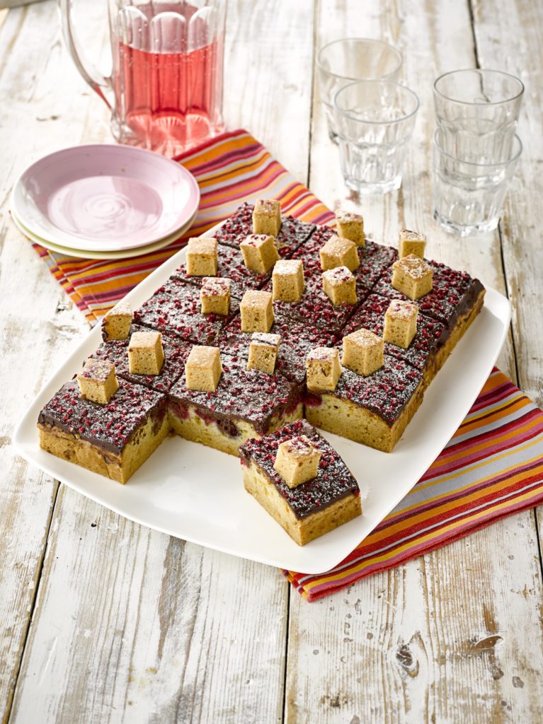 Vegan Chocolate, Raspberry & Coconut Slice. Available from MKG Foods, your foodservice partner in the Midlands.