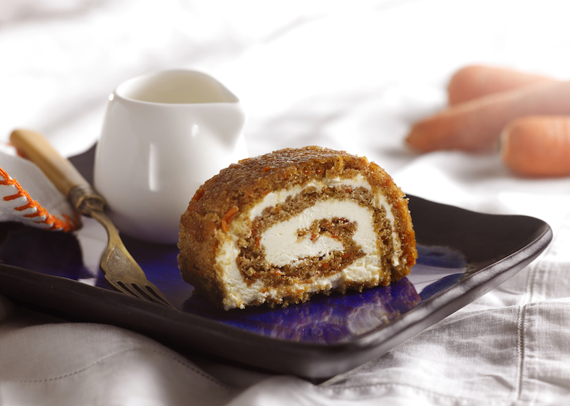 C17031 - Carrot Cake Roulade pre-cut. Available from MKG Foods, your foodservice partner in the Midlands.