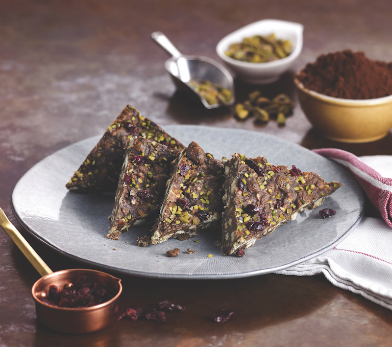 C17999 - Amaretti & Pistachio Tiffin pre-cut. Available from MKG Foods, your foodservice partner in the Midlands.