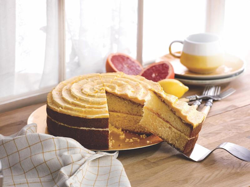 C18008 - Blood Orange & Lemon Cake pre-cut. Available from MKG Foods, your foodservice partner in the Midlands.