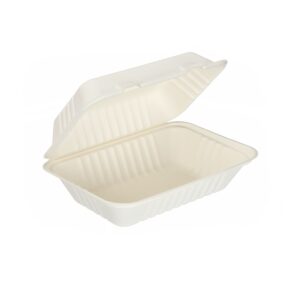 9″ x 6″ Bagasse Clamshell Box White
